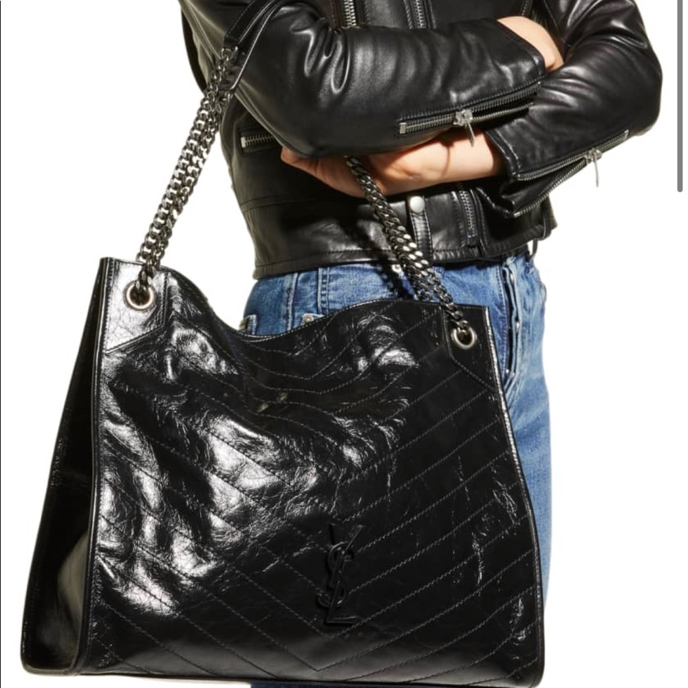Niki large crinkle calf shopper tote bag